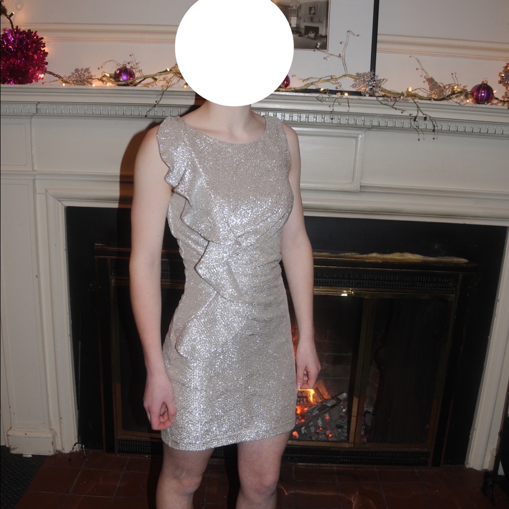 Gold Mini Dress with Ruffle